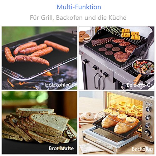 Grillmatte (3er Set) antihaft und wiederverwendbar zum Grillen und Backen | Backpapier Backmatte Dauerbackfolie Grillfolie aus Silikon mit Antihaftbeschichtung aus Teflon | je 40×33 cm, 0,3mm dick, leichter Zuschnitt und Spülmaschinenfest | LFGB und FDA Zulassung - 5