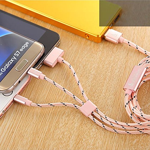 EliteSoft Ladekabel Micro-USB High Speed 4.9ft 3 in 1. Apple iPhone 6 5 4 und Android Smartphones Tablets, Lightning mit Datenübertragung Aluminium 2 Kabel - 6