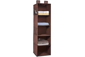 SMARTSF MaidMAX Étagère Suspendue Pliable, Etagere Rangement, Organiseur Placard de Rangement, Organiseur de vêtement, Armoire Meuble de Rangement avec 4 Poches Latérales, Marron, 30,5x29,2x106cm