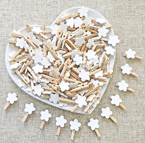 30 mm Wäscheklammer mit 16 mm weiß Holz Blumen Craft für Shabby Chic Vintage Hochzeit und Craft weiß