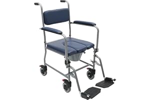PB PHARMA Sedia Comoda con Ruote per Anziani - Sedia Toilette - Comfort, Sicurezza e Mobilità in una Poltrona Multifunzionale - Braccioli pieghevoli, Seduta ergonomica
