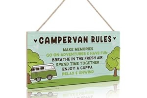 TOARTi Camper Van Accessories,Camping Gifts Quotes Outdoor Wood Sign Campervan Motorhome Sign-15x28cm,Camper VW Carvan Rules Travel Hanging Door Wall Plaque