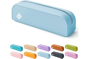 ZENO Trousse Crayon Silicone – Trousse Scolaire Bleue Aesthetic pour Fille, Étudiante, Collège – Étui Stylos Souple, Maquillage Compacte, Étui à Crayons Minimaliste – Bleue - Blue Mist