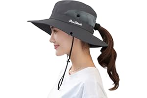 Muryobao Chapeau de Poney pour Femme Protection UV d'été Pliable Large Bord Boonie Chapeaux pour la Plage, Le Safari, la pêche