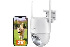 Topcony 2K 360° PTZ Battery Wireless Security Camera Outdoor Color Night Vision, Rechargeable Wi-Fi CCTV Camera Systems, Siren Light, 2-Way Audio, AI Motion Detection, SD/Cloud, Alexa/Smartwatch
