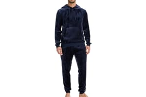 The Essentials Wardrobe Mens Hooded Fleece Pyjama Set Long Sleeve T-Shirt & Bottom Pants Sleepwear Loungewear & Winter Nightwear for Men Soft Top & Trousers