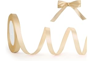 ASHYLE Gold Ribbon for Crafting, 10mm x 22 Metres/Roll, Solid Fabric Satin Ribbon for Gift Wrapping, Balloons, Crafts, Cake, Hair Bows Making, Coloured Ribbons for Wedding Party Decoration
