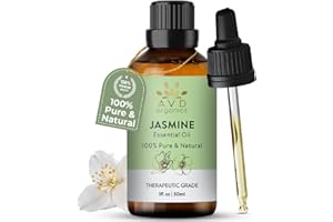 AVD Organics Jasmine Essential Oil 30ml - Premium Aromatherapy Therapeutic Grade Oil for Soaps, Candles, Massage, Skin Care, Perfumes, Home Fragrance Acetite for Diffuser- 1 fl.oz