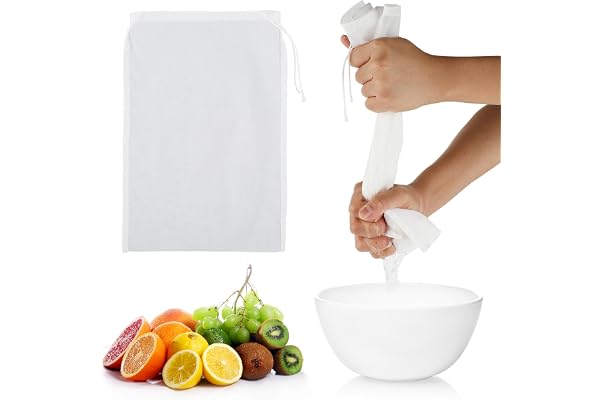 WLLHYF Lot de 4 sacs à lait de noix En tissu à fines Réutilisables Avec cordon de serrage En nylon et coton Pour fromage, jus de fruits, café, jus de légumes (nylon, 20 × 30 cm)
