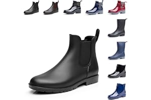 Hitmars Stivali Pioggia Donna Chelsea Stivaletti Gomma Impermeabile Moda Ankle Boot Antiscivolo Pioggia Stivali da Acqua Outdoor Antivento Stivaletti Gomma Nero Marrone Blu Rosso EU 35-42