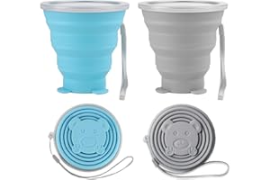 Arvoni 2 Pièces Tasse en Silicone Pliable, 320ml Gobelet Pliable avec Couvercle Hermétique, Gobelet Retractable Facile à Transporter et Réutilisable pour Pique Nique, Camping, Randonnée en Plein Air