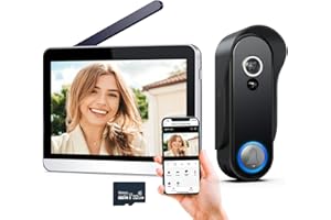 SIMBAILAI WiFi 1080P Vidéo Interphone Visiophone Portier sans Fil,Écran Tactile 7 Pouces, Champs de Vision 160°,Verre trempé, Détection de Mouvement, IP65, Vision Nocturne, Moniteur et Sonnette vidéo
