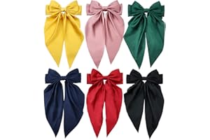 YOOSIT Lot de 6 grands nœuds à cheveux en satin avec grand nœud géant surdimensionné - Barrettes françaises avec long ruban soyeux - Accessoires pour chignon et queue de cheval - Pour femme et fille