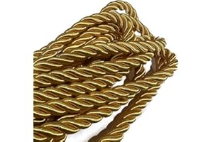 HABERCRAFTS 10mm Gold Metallic Rope Twisted Cord Strong All Purpose Rope Soft Cotton Polyester Blend 3 Strand Cord Rope for Crafting Upholstery Trim Curtain Tieback Decoration (10mm - Gold - 3 Meters)