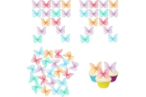 DKDXID 48pcs Mariposas Decorativas Tartas Mariposas Comestibles para Tartas Decoracion Pastel Mariposas Papel de Arroz Adornos Comestibles para Tartas Mariposa Cake Topper Cupcake para Boda Cumpleaño