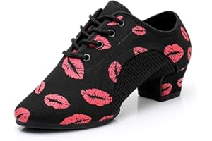HIPPOSEUS Scarpe da Ballo Latino con Lacci da Donna Pratica Scarpe da Allenamento per Balli da Sala da Ballo con Tacco Basso da Uomo, Modello NJB701
