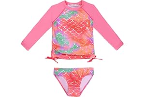 weVSwe Maillot De Bain Rash Guard pour Filles avec Poignets À Ourlet Rare Maillot De Bain UPF 50+ Protection