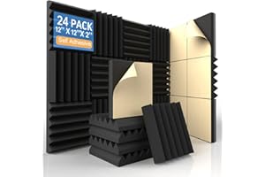 AUSLET 24 Pack Sound Proofing Panels with Self Adhesive 12" x 12" x 2" High Density Wedge Acoustic Foam Sound Absorbing Panels for Recording Studio Home Office