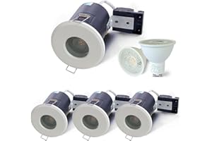 4XSweier White LED Fire Rated Downlights, Waterproof IP65 Spotlight, 5W 6000K Cool White LED Recessed Ceiling Lights, 90 Minute Fire Rated 230V Die-Cast Aluminium Spotlight, Cut-Out 75mm