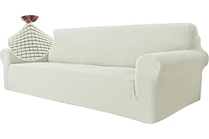 Ystyle Funda Sofa 4 Plazas, Ajustables Fundas Sofa Elasticas, Protector Sofa Gatos Arañazo y Perros Mascotas, Funda de Sofá con Reposabrazos Antideslizante Antimanchas Lavable, Blanco Natural