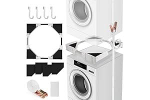 Nastopee Universal Verbindungsrahmen Set für Waschmaschine und Trockner (46-68cm) - Stapelbausatz mit Ratschenseil & verstellbarem Zwischeneinbaurahmen - Platzsparende Waschturm-Lösung für Waschküche