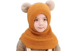ISAKEN Kinder Mädchen Wintermütze Warm Niedlich Schlupfmütze mit Bommel Babymütze Beanie Mütze Warm Strickmütze Schalmütze Fleece Mütze Junge Mädchen Gestrickter Winterschal Schlupfmütze