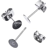 200 Pieces (100 Pairs) Stainless Steel Earring Posts Flat Pad with