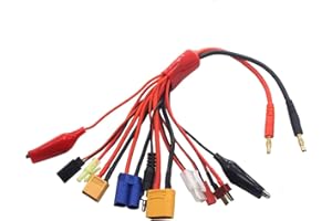 FLY RC 10 en 1 Adaptateur de Chargeur de Batterie RC avec connecteur à fiche Banane 4,0 mm pour TRX, Tamiya, EC3, JST, Futaba, XT60, T-Dean