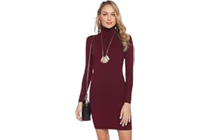 N\C Vestido de Punto para Mujer Vestido de Suéter de Cuello Alto de Manga Larga Dobladillo Estampado Vestido de Invierno