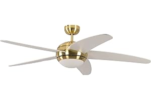 Ventilateur de plafond Melton par Pepeo avec eclairage et télécommande incluse revêtement laiton, pâles blanc, 132 cm