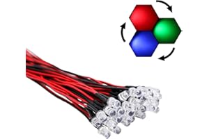 NOBRAND 30pcs 12 volts 5mm RVB Flasing lent LED lumières émettant des diodes, multicolores (couleurs changées automatiquement) pré-câblé 7,9 pouces DC 12V LED lentille claire lentille petites lampes à LED