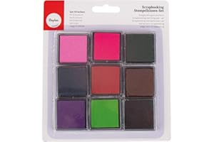 Rayher tampon encreur lot de 9 coloris de 3,5 x 3,5 cm chacun coussins encreurs idéal pour créer de jolis embellissements sur du papier, tissu, bois tampon encreur pour scrapbooking multicolore