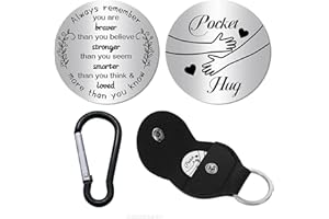 GWAWG Pocket Hug Token Inspirational Long Distance Relationship Keepsake Stainless Double Sided Encouragement Pocket Hug Token Gift with PU Leather Keychain for Friends, Lovers, Family