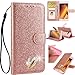 Produktbild 3D Love Hearts Bling Glitter Glitzer Diamond Musterg Ledertasche Slim Retro Bookstyle mit Standfunktion Karteneinschub Magnetverschluss Flip Wallet Hülle Schutzhülle für Huawei Mate 20 Pro
