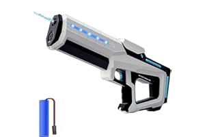 UOEONR Wasserpistole Elektrisch, 300ML 2 in 1 Wasserspritzpistole mit LED Licht, Anschließbar Wasserflasche, Wasserpistole Erwachsene und Kind für Pool, Garten, Strand (Weiß)
