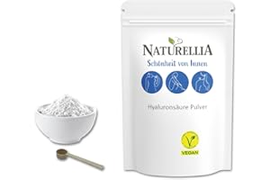 ‎NATURELLIA Naturellia 15g Hyaluron Pulver pur Vegan für Hyaluron Drink • 500-700 kDA Zur Herstellung von Beauty Drinks und Hyaluron-Säure-Kapseln • Nahrungsergänzung Hyaluron zum Einnehmen