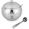 MARU Stainless Steel Hammered Design Ghee Pot with Spoon & lid, Elegant Ghee dispenser for Kitchen Storage set, Multipurpose Oil, sauce, ghee storage container for Kitchen, 300ml