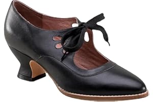 Gikleihwy Women's Mary Jane Pumps Vintage Chunky Heel Lace Up High Heel Ladies Hollow Pointed Toe Dress Shoes for Daily