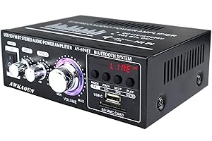 AWKAQUN Amplificatore Bluetooth, Mini Amplificatore Stereo Audio Hifi Bluetooth, Amplificatore Cuffie, Hi-Fi Digital Amp 2.0 Channel 400W Scheda SD/USB Ingresso/con Telecomando, per Casa, Auto Audio (699BT)