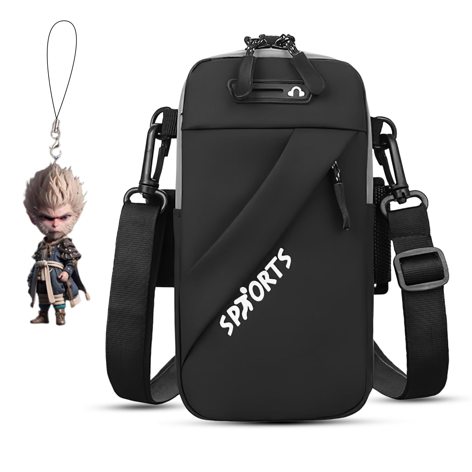 BendJoy® Mobile Pouch for Men & Women, 2-in-1 Waterproof Mobile Arm Band with Detachable Shoulder Strap Ideal Running Accessories for Men with Extra Phone Rope, Black