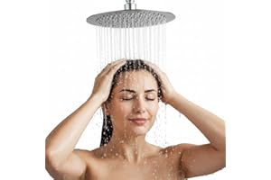 VILLCASE Rociador para Ducha Redondo, 6 Pulgadas Alcachofa de Ducha de Lluvia, Ultra Delgado, Cabezal de Ducha Ajustable de Acero Inoxidable, Plata