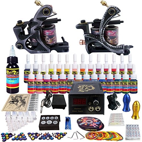 Solong Tattoo® Complete Tattoo Kit 2 Pro Machine Guns 28 Inks Power Supply Foot Pedal Needles Grips Tips TK224