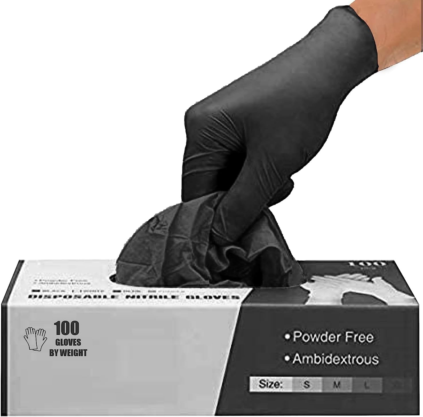 PRAIMA Black Nitrile Disposable Gloves - Latex-Free, Powder-Free, Pack of 100, Strong and Puncture-Resistant, Medical, Food Handling, Tatoo Barber Shop Gloves (Medium)