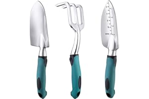 BIGP 3-Piece Garden Tool Set, Cast Aluminium Garden Tool Set with Hand Trowel, Plant Trowel, Rake for Garden Planting