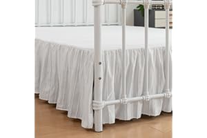 XUAN DIAN Bed Skirt, Bed Skirt Full Size, Ruffled Bed Skirt with Split Corners, Full Bed Skirt 16 Inch Drop, Striped Boho Full Size Bed Skirt White for Ruffled Bed Skirts, White, Full -16 Inch