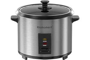 Eamoment ERC-10CSL 1.8L | 700W cuiseur à riz et insert vapeur noir chaud et cuire 1-10 personnes marmite à revêtement antiadhésif, cuillère à riz et tasse à mesurer, couvercle en verre