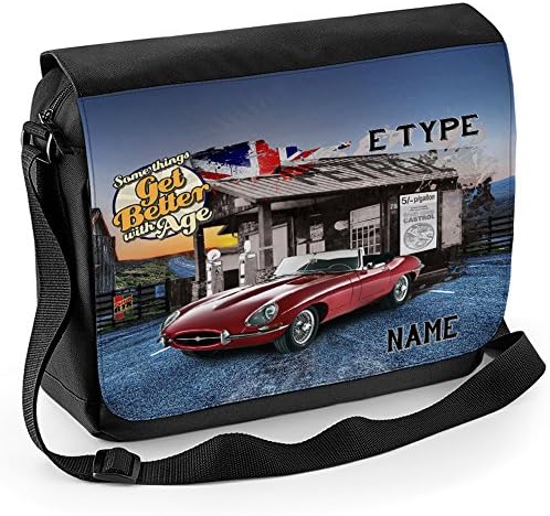 Personalised E Type Jaguar Classic Car School Shoulder Work Messenger College Bag Gift