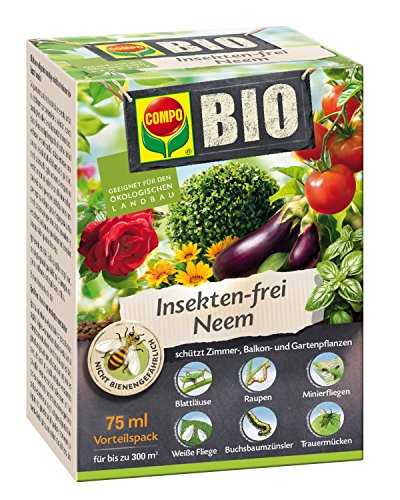 COMPO Bio Insekten-frei Neem, Insektizid mit breitem Wirkungsspektrum, u.a. gegen Blattläuse, Weiße Fliegen, Buchsbaumzünsler und Trauermücken, 75 ml Vorteilspack