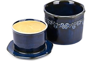 GAETHRA Ceramiczny pojemnik na masło, francuski pojemnik na masło, pojemnik na masło z pokrywką, do masła świeżego i do smarowania - Retro Blue