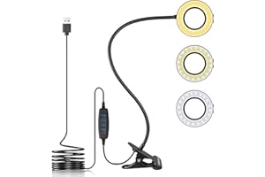 Tukzer 3.5" LED Selfie Ring Light Flexible Arm Desk Mount Clamp for Live Stream, Makeup, Online Meetings, Recording, Photography, USB Reading Light 3 Color 10 Brightness Level